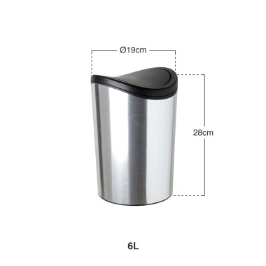 Balde WC com Tampa Basculante Standard Prateado 6L 19X28cm