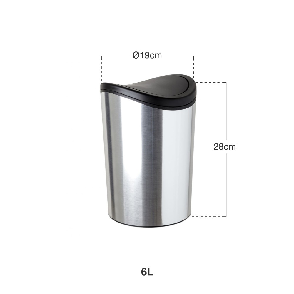 Balde WC com Tampa Basculante Standard Prateado 6L 19X28cm