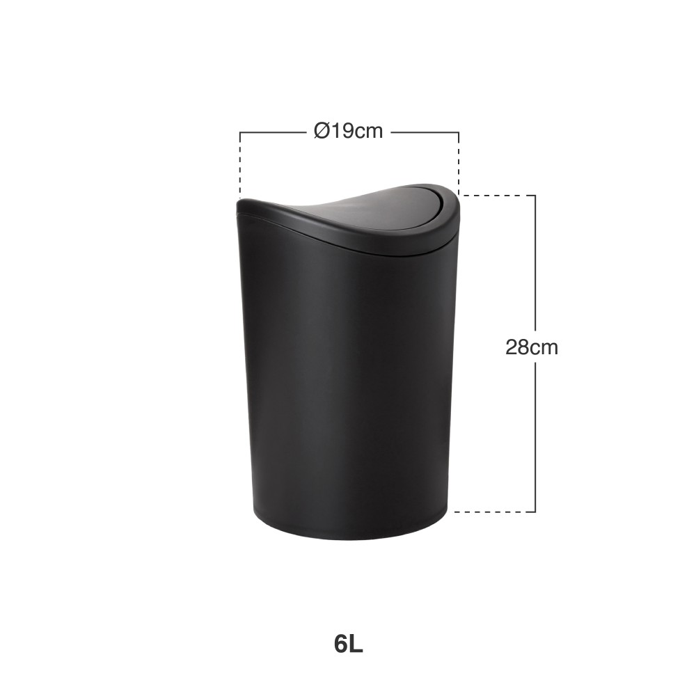 Balde WC com Tampa Basculante Standard Preto 6L 19X28cm