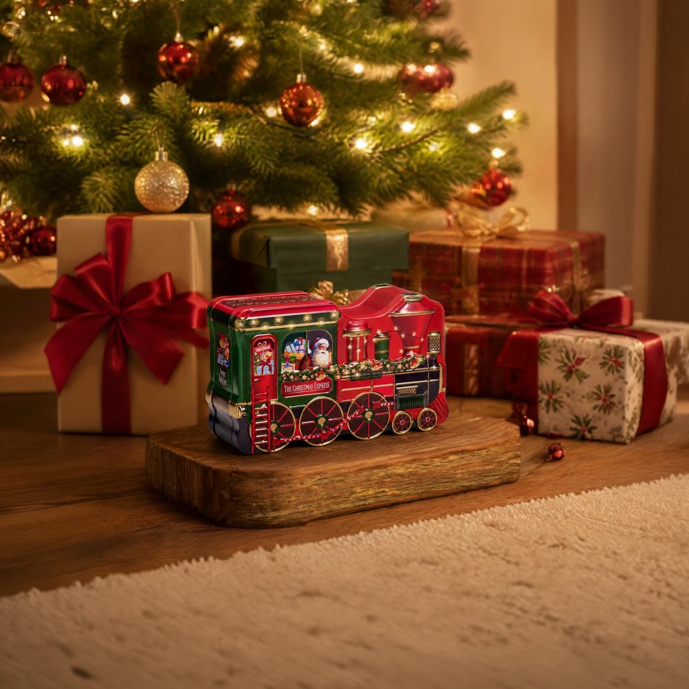 Lata Biscoitos Trem De Natal Com Toffees