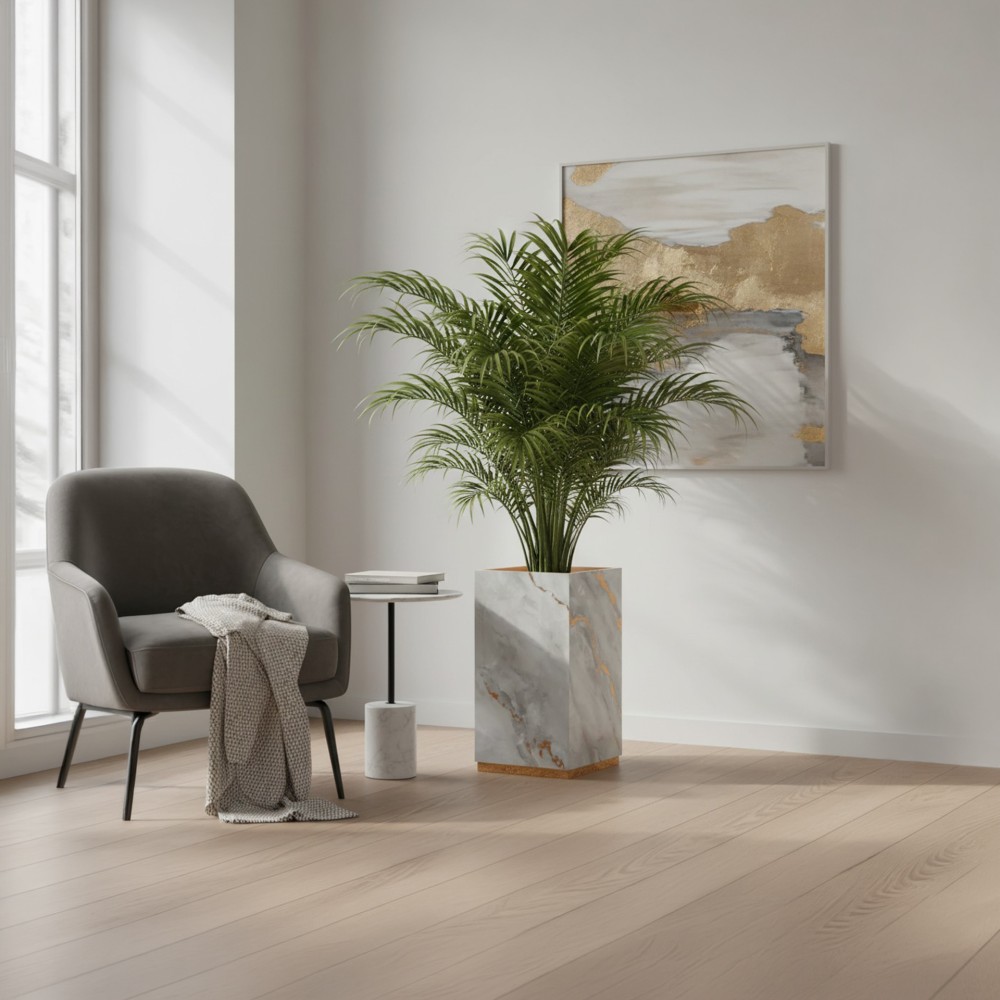 Vaso Fibra Base Ouro 35X35X64cm