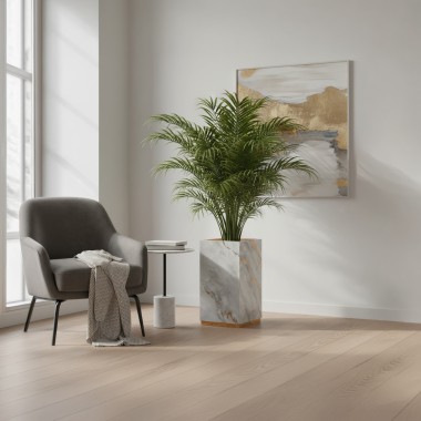 Vaso Fibra Base Ouro 35X35X64cm